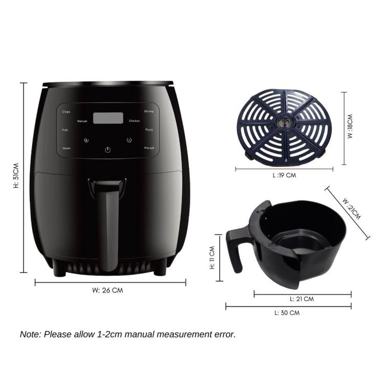 6L 1400W Air Fryer Household Large Capacity French Fry Maker Multifunctional Electric Fryer, Color: Black US Plug