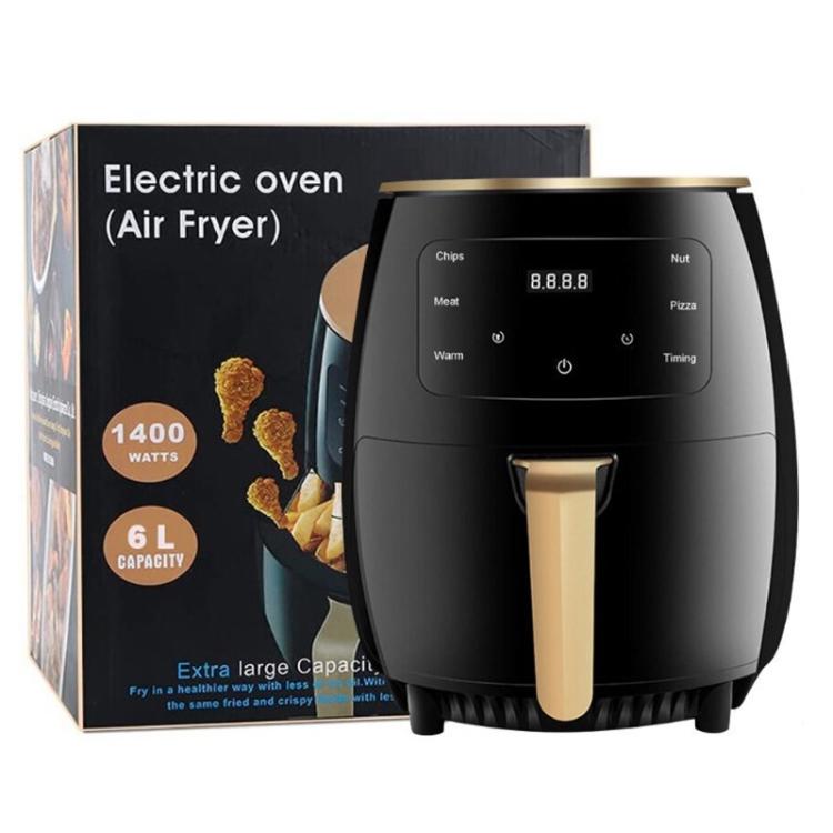 6L 1400W Air Fryer Household Large Capacity French Fry Maker Multifunctional Electric Fryer, Color: Black US Plug