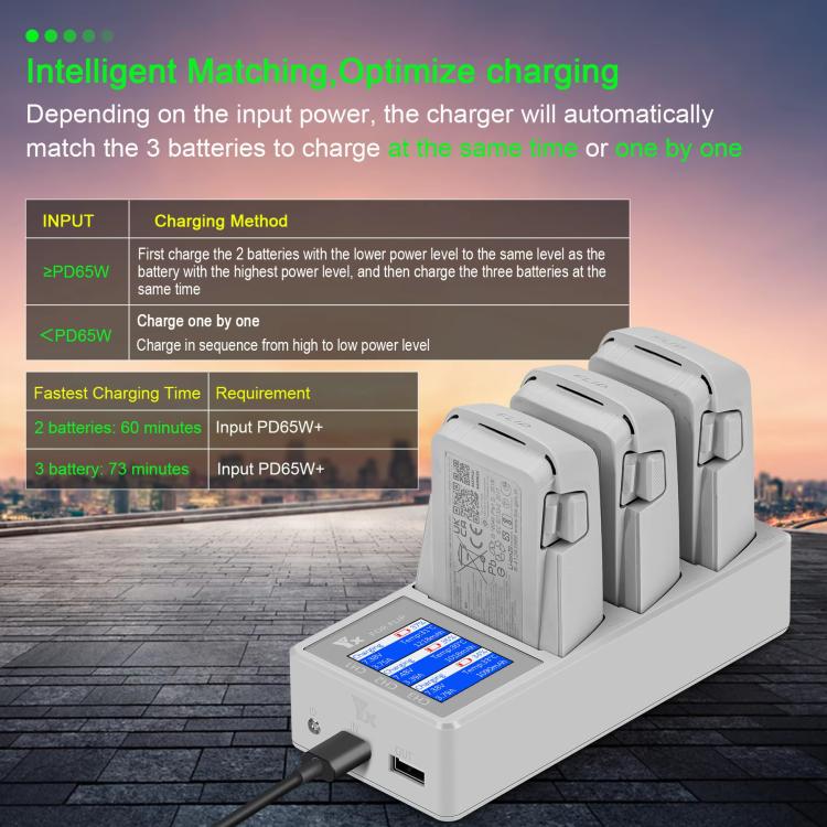 For DJI Flip Drone YX 3-Channel Battery Charger with Color LCD Screen Smart Charging Hub - free shipping - PMC Jewellery - Order now!
