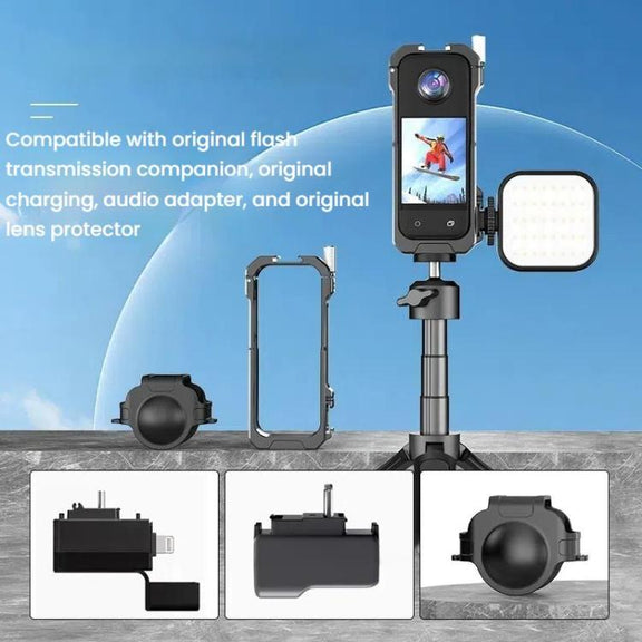 For Insta360 X3 HEPAIL AC62 Metal Rabbit Cage Magnetic Suction Horizontal Vertical Protective Frame