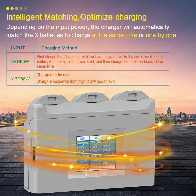 For DJI Neo Battery Charger YX 3-way Color Screen Charger Hub Charging Station - free shipping - PMC Jewellery - Order now!