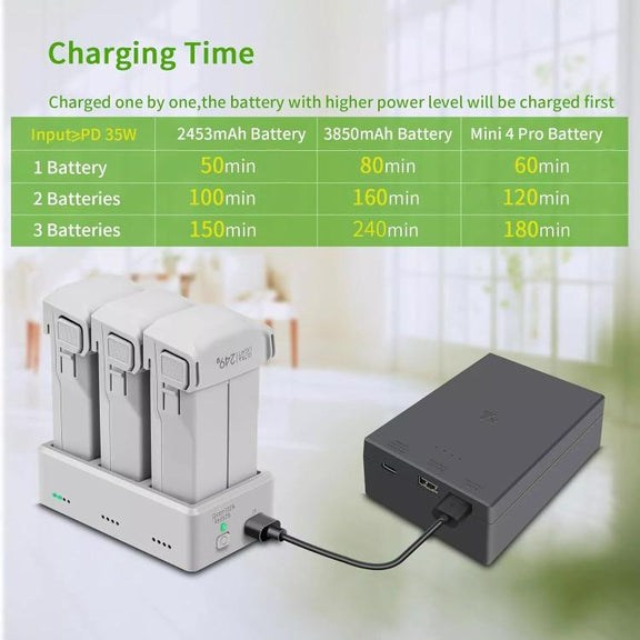 YX 3-Way Battery Charger For DJI Mini 4 Pro/Mini 3/Mini 3 Pro Charging Hub 35W US Plug
