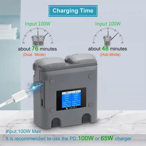 For DJI Air 3/Air 3S YX 2-Way Battery Charger Charging Butler With Color Screen Drone Accessories