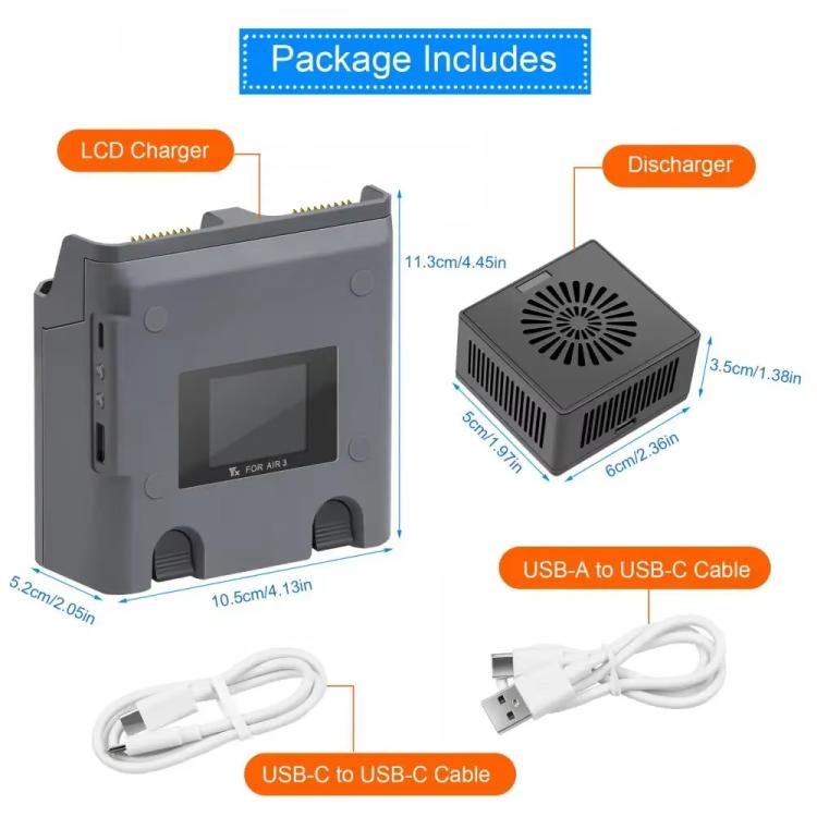 For DJI Air 3/Air 3S YX 2-Way Battery Charger Charging Butler With Color Screen Drone Accessories - free shipping - PMC TechLife - Order now!