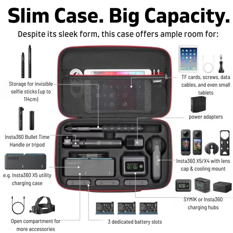 For Insta360 X5 / X4 Camera SYMIK Large Capacity Storage Bag Handbag Messenger Carrying Case(Black) - free shipping - PMC Jewellery - Order now!