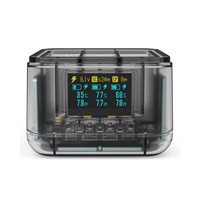 For GoPro HERO13 Black Triple Battery Charger Smart Charging Dock With OLED Display(Transparent Black)