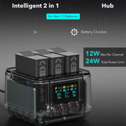 For GoPro HERO13 Black Triple Battery Charger Smart Charging Dock With OLED Display(Transparent Black)