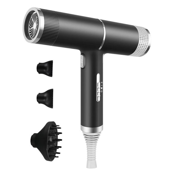 T-Shaped Hair Dryer with Smart Inverter Technology High-Power Blow Dryer for Home & Salon Use EU Plug With 3 Nozzles(Black)