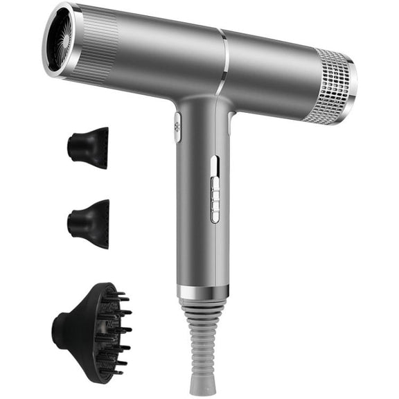 T-Shaped Hair Dryer with Smart Inverter Technology High-Power Blow Dryer for Home & Salon Use US Plug With 3 Nozzles(Gray)
