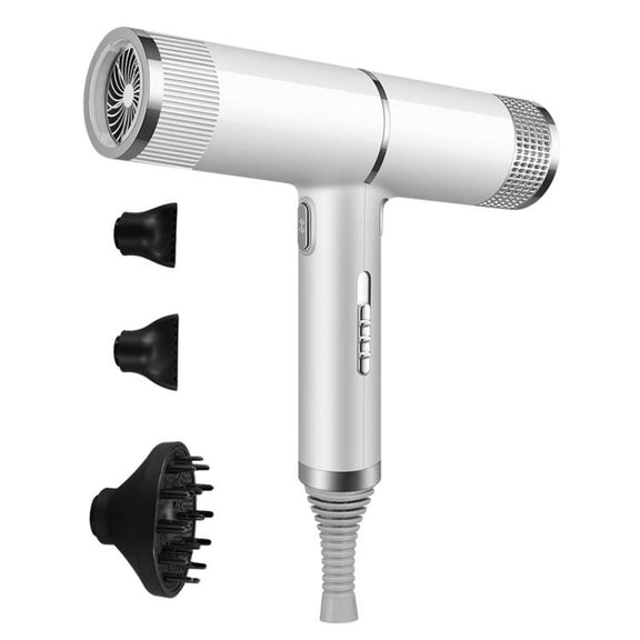 T-Shaped Hair Dryer with Smart Inverter Technology High-Power Blow Dryer for Home & Salon Use UK Plug With 3 Nozzles(White)