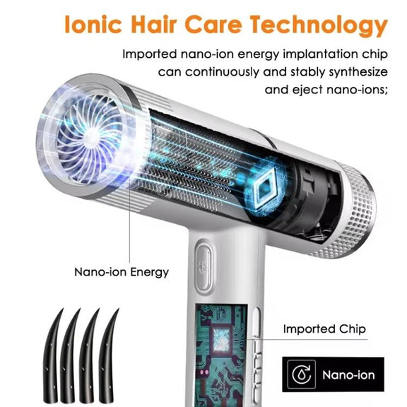 T-Shaped Hair Dryer with Smart Inverter Technology High-Power Blow Dryer for Home & Salon Use US Plug(White)