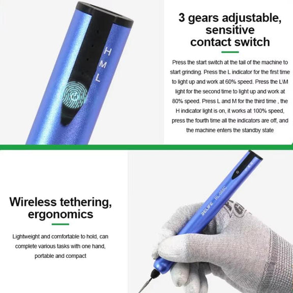 RELIFE RL-068C Smart Rechargeable Grinding Pen Portable Grinding Head Rust Removal Polishing Motherboard Repair Electric Grinder