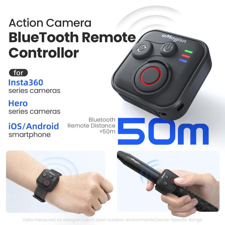 aMagisn Wireless Bluetooth Remote Control for Insta360, GoPro Hero Cameras & Smartphones - 50m Long Range - free shipping - PMC Jewellery - Order now!