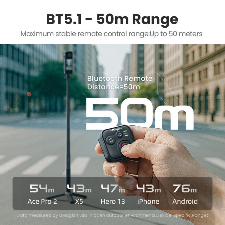 aMagisn Wireless Bluetooth Remote Control for Insta360, GoPro Hero Cameras & Smartphones - 50m Long Range - free shipping - PMC Jewellery - Order now!