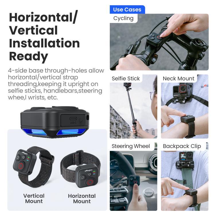 aMagisn Wireless Bluetooth Remote Control for Insta360, GoPro Hero Cameras & Smartphones