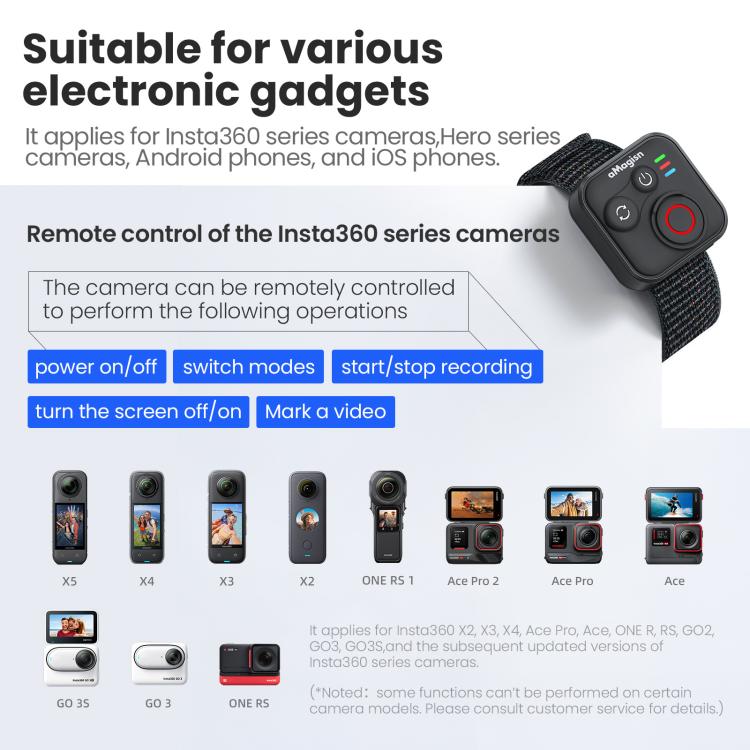 aMagisn Wireless Bluetooth Remote Control for Insta360, GoPro Hero Cameras & Smartphones - 50m Long Range - free shipping - PMC Jewellery - Order now!