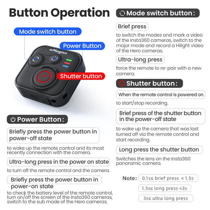 aMagisn Wireless Bluetooth Remote Control for Insta360, GoPro Hero Cameras & Smartphones - 50m Long Range - free shipping - PMC Jewellery - Order now!