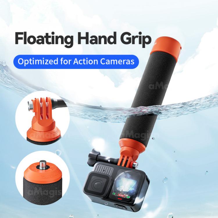 aMagisn Universal Floating Hand Grip for Action Cameras with Triple Claw & 1/4-inch Screw Mount(Black Orange)