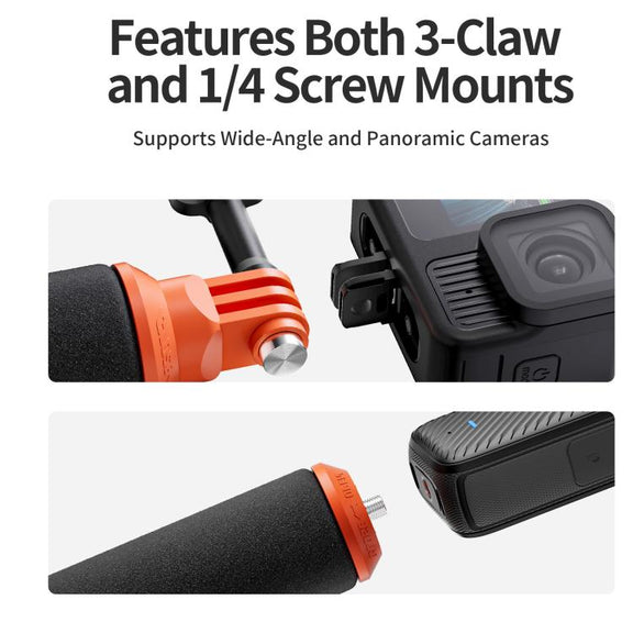 aMagisn Universal Floating Hand Grip for Action Cameras with Triple Claw & 1/4-inch Screw Mount(Black Orange)