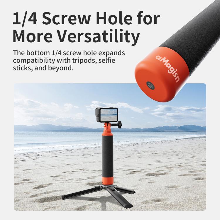 aMagisn Universal Floating Hand Grip for Action Cameras with Triple Claw & 1/4-inch Screw Mount(Black Orange)
