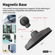 aMagisn Metal Arm Clamp Magnetic Base with 1/4-inch Ball Head For Insta360, DJI, GoPro Cameras(Black)