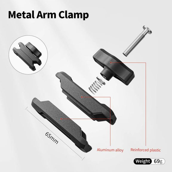aMagisn Metal Arm Clamp Mount Adhesive Base with 1/4-inch Joint Ball For Insta360, DJI, GoPro Cameras(Black)