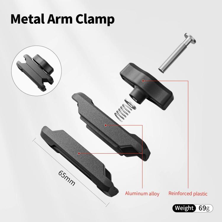 aMagisn Metal Arm Clamp Mount Adhesive Base with 1/4-inch Joint Ball For Insta360, DJI, GoPro Cameras(Black)