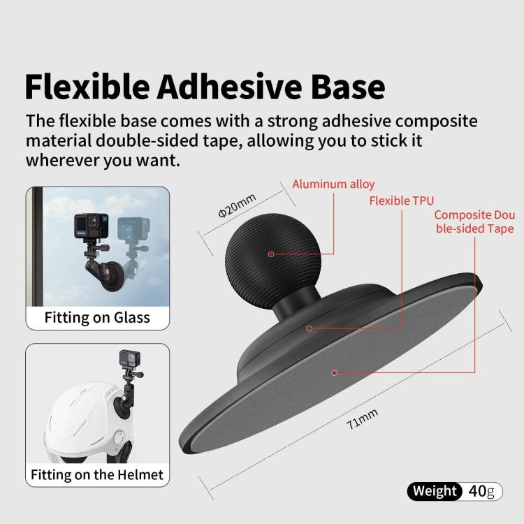 aMagisn Metal Arm Clamp Mount Adhesive Base with 1/4-inch Joint Ball For Insta360, DJI, GoPro Cameras(Black)