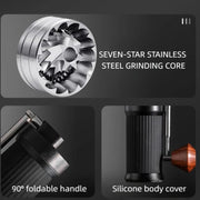 Seven Stars Manual Coffee Grinder CNC Stainless Steel Burr Foldable Hand Crank Mill for Coffee Beans(Silver)