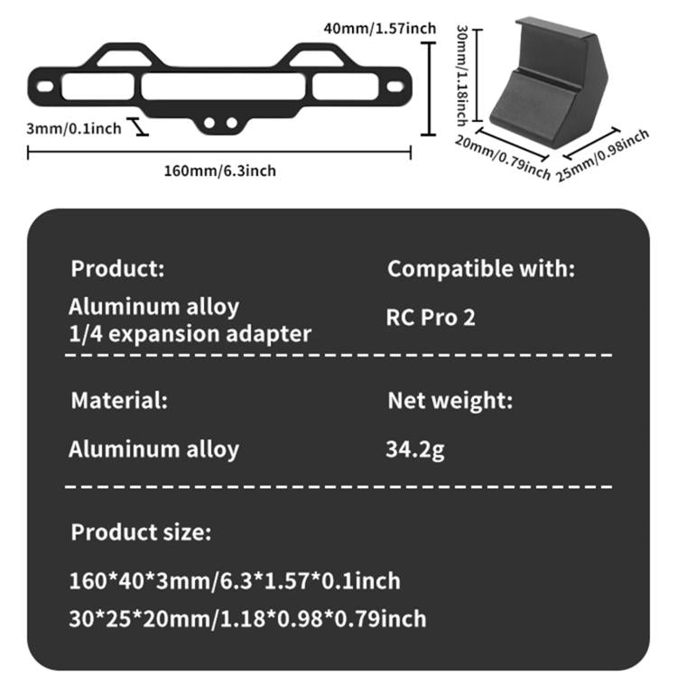 For DJI RC Pro 2 Aluminum Alloy 1/4-inch Tripod Adapter Mounting Bracket(Black) - free shipping - PMC Jewellery - Order now!