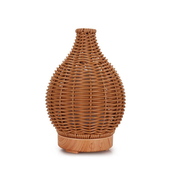 5V USB 100ML Hollow Rattan Ultrasonic Humidifier & Aromatherapy Diffuser with 7-Color LED Lights(Light Wood Grain)