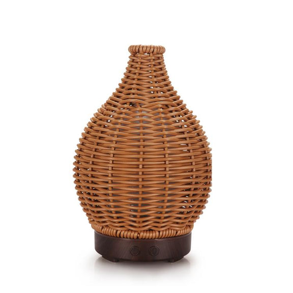 5V USB 100ML Hollow Rattan Ultrasonic Humidifier & Aromatherapy Diffuser with 7-Color LED Lights(Dark Wood Grain)