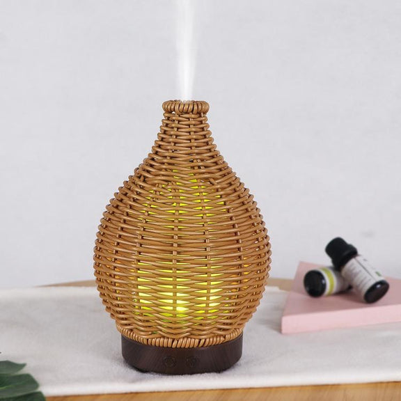 5V USB 100ML Hollow Rattan Ultrasonic Humidifier & Aromatherapy Diffuser with 7-Color LED Lights(Light Wood Grain)