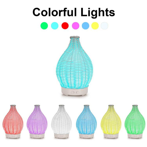 5V USB 100ML Hollow Rattan Ultrasonic Humidifier & Aromatherapy Diffuser with 7-Color LED Lights(White)