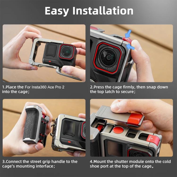 For Insta360 Ace Pro 2 / Ace Pro Flymile Xplorer Grip Kit Street Photography Handle Metal Cage Case(AC2013)