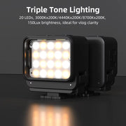 For DJI Action 5 Pro/ Action 4 Flymile 20 LEDs Magnetic Fill Light Rechargeable Video Light 3000K/4440K/8700K Adjustable(Black)