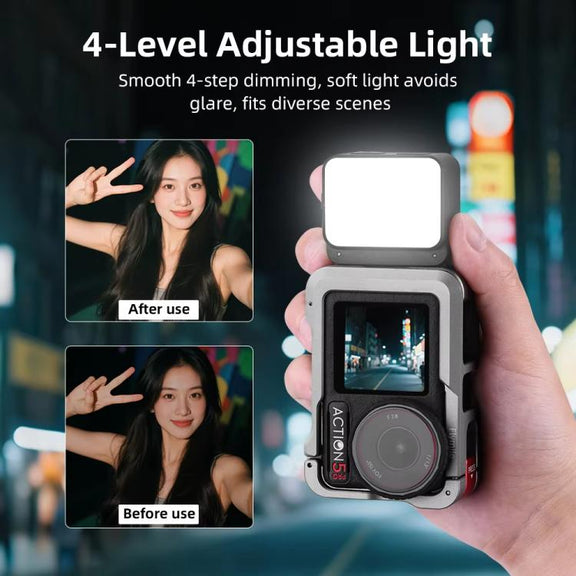 For DJI Action 5 Pro/ Action 4 Flymile 20 LEDs Magnetic Fill Light Rechargeable Video Light 3000K/4440K/8700K Adjustable(Black)