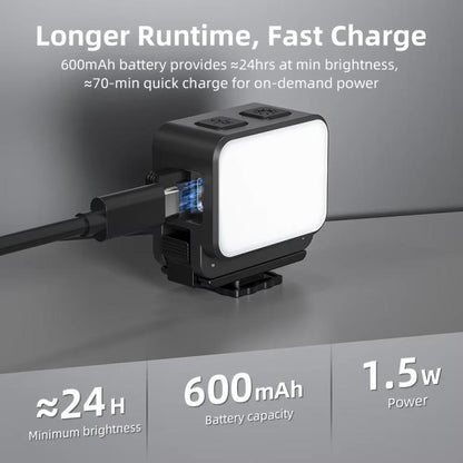 For DJI Action 5 Pro/ Action 4 Flymile 20 LEDs Magnetic Fill Light Rechargeable Video Light 3000K/4440K/8700K Adjustable(Black) - free shipping - PMC Jewellery - Order now!
