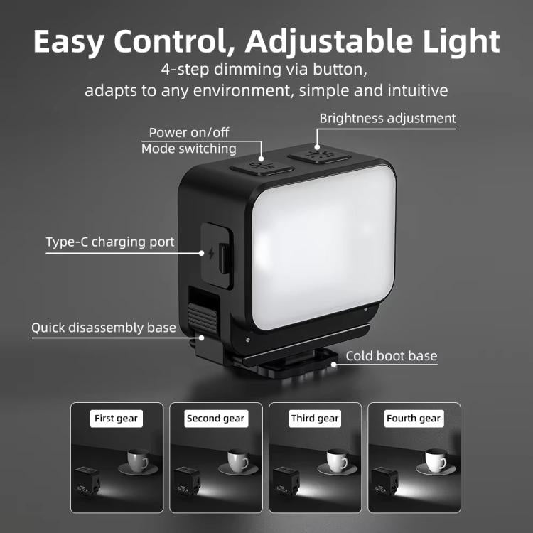 For DJI Action 5 Pro/ Action 4 Flymile 20 LEDs Magnetic Fill Light Rechargeable Video Light 3000K/4440K/8700K Adjustable(Black)