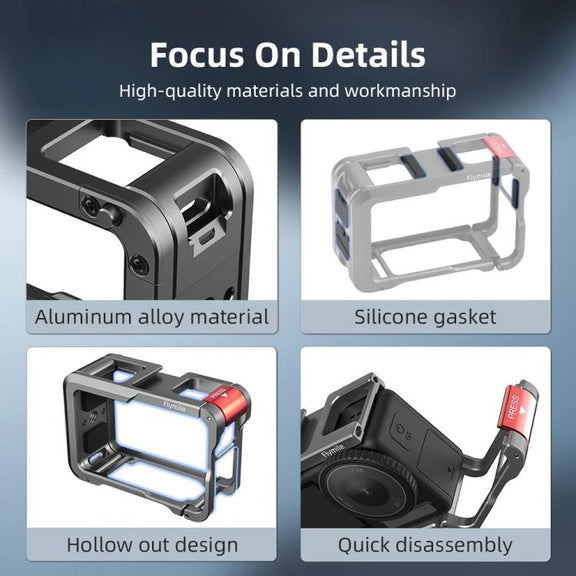 For DJI Action 5 Pro/Action 4/Action 3 Flymile Aluminum Alloy Camera Cage Protective Metal Frame(Metal Color)