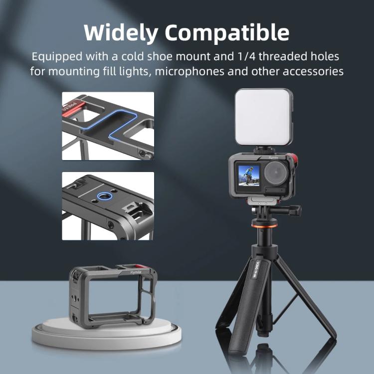 For DJI Action 5 Pro/Action 4/Action 3 Flymile Aluminum Alloy Camera Cage Protective Metal Frame(Metal Color)