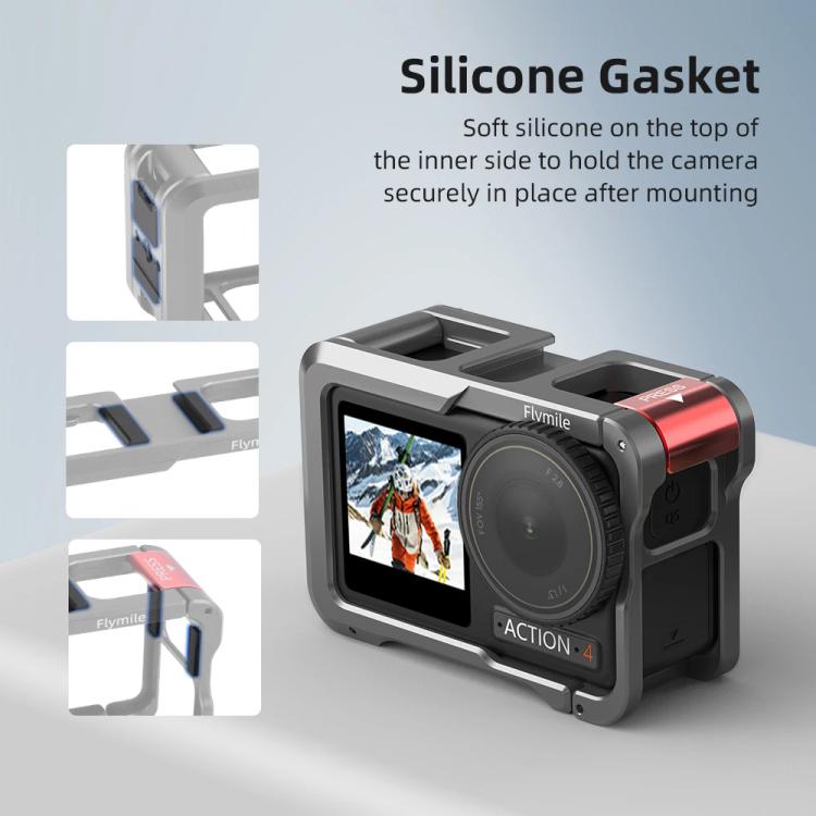 For DJI Action 5 Pro/Action 4/Action 3 Flymile Aluminum Alloy Camera Cage Protective Metal Frame(Metal Color)