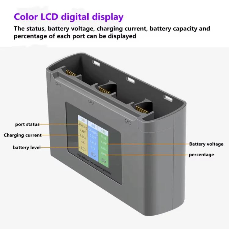 For DJI Mini 2 SE/Mini 2/Mini 4K YX 3-way Battery Charging Hub With Color Screen(Gray) - free shipping - PMC TechLife - Order now!