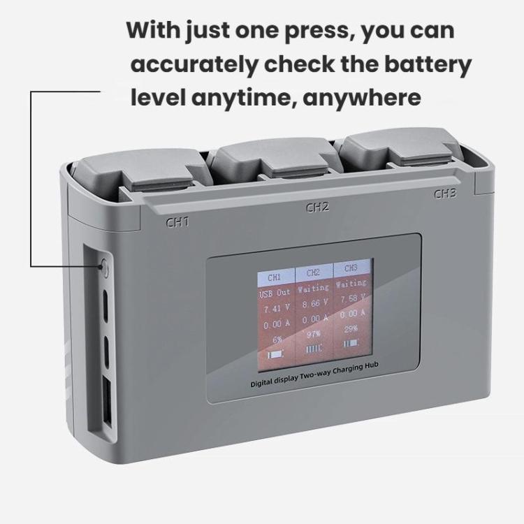For DJI Mini 2 SE/Mini 2/Mini 4K YX 3-way Battery Charging Hub With Color Screen(Gray) - free shipping - PMC Jewellery - Order now!