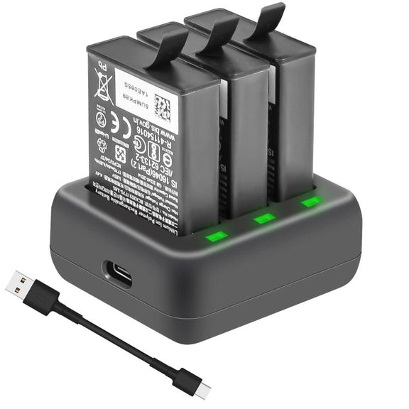 For DJI Osmo Action 4/Action 3 YX 3-Slot Battery Charger Hub Compact Charging Station(Black)