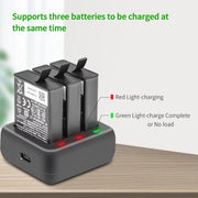 For DJI Osmo Action 4/Action 3 YX 3-Slot Battery Charger Hub Compact Charging Station(Black)
