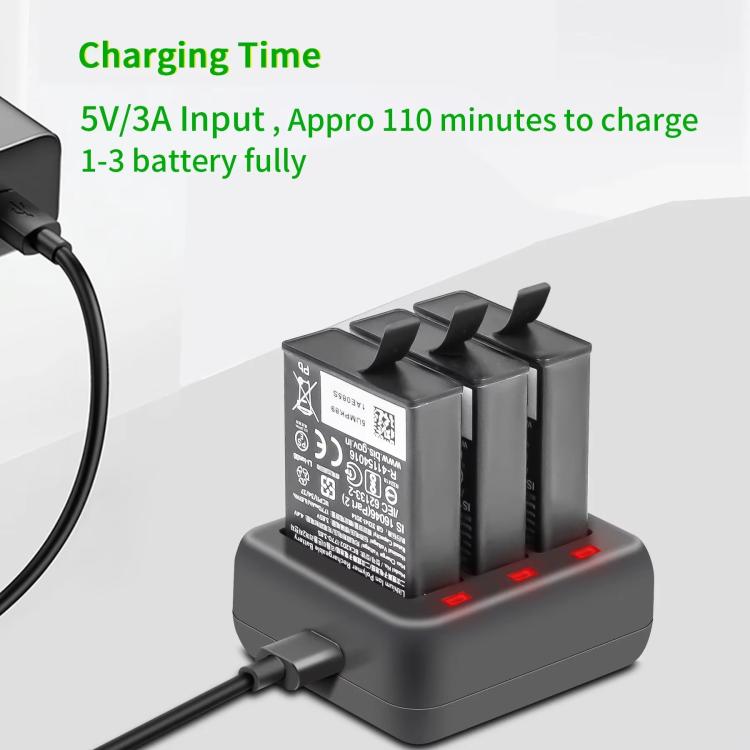 For DJI Osmo Action 4/Action 3 YX 3-Slot Battery Charger Hub Compact Charging Station(Black)