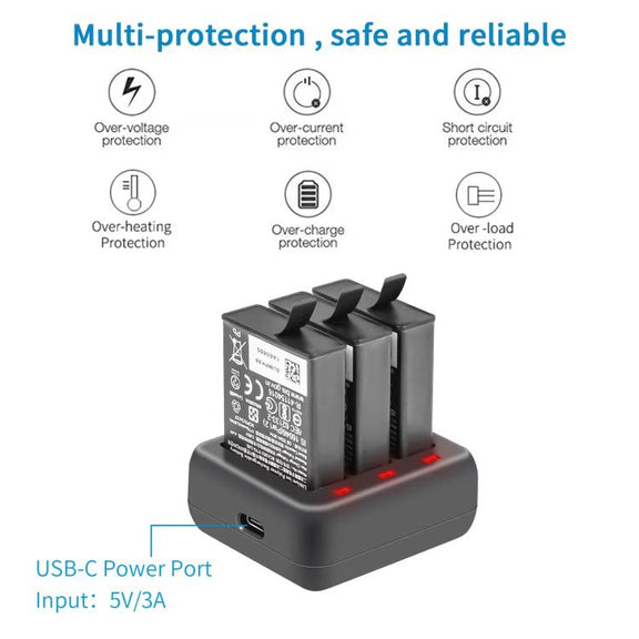 For DJI Osmo Action 4/Action 3 YX 3-Slot Battery Charger Hub Compact Charging Station(Black)