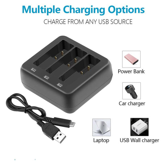 For DJI Osmo Action 4/Action 3 YX 3-Slot Battery Charger Hub Compact Charging Station(Black)
