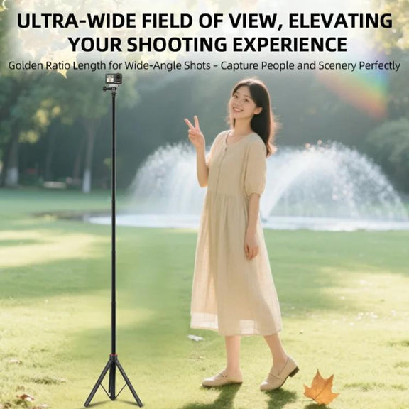 Flymile 1.4m Extendable Selfie Stick Tripod For Action Cameras One-Button Quick Setup Monopod With Wide-Angle View